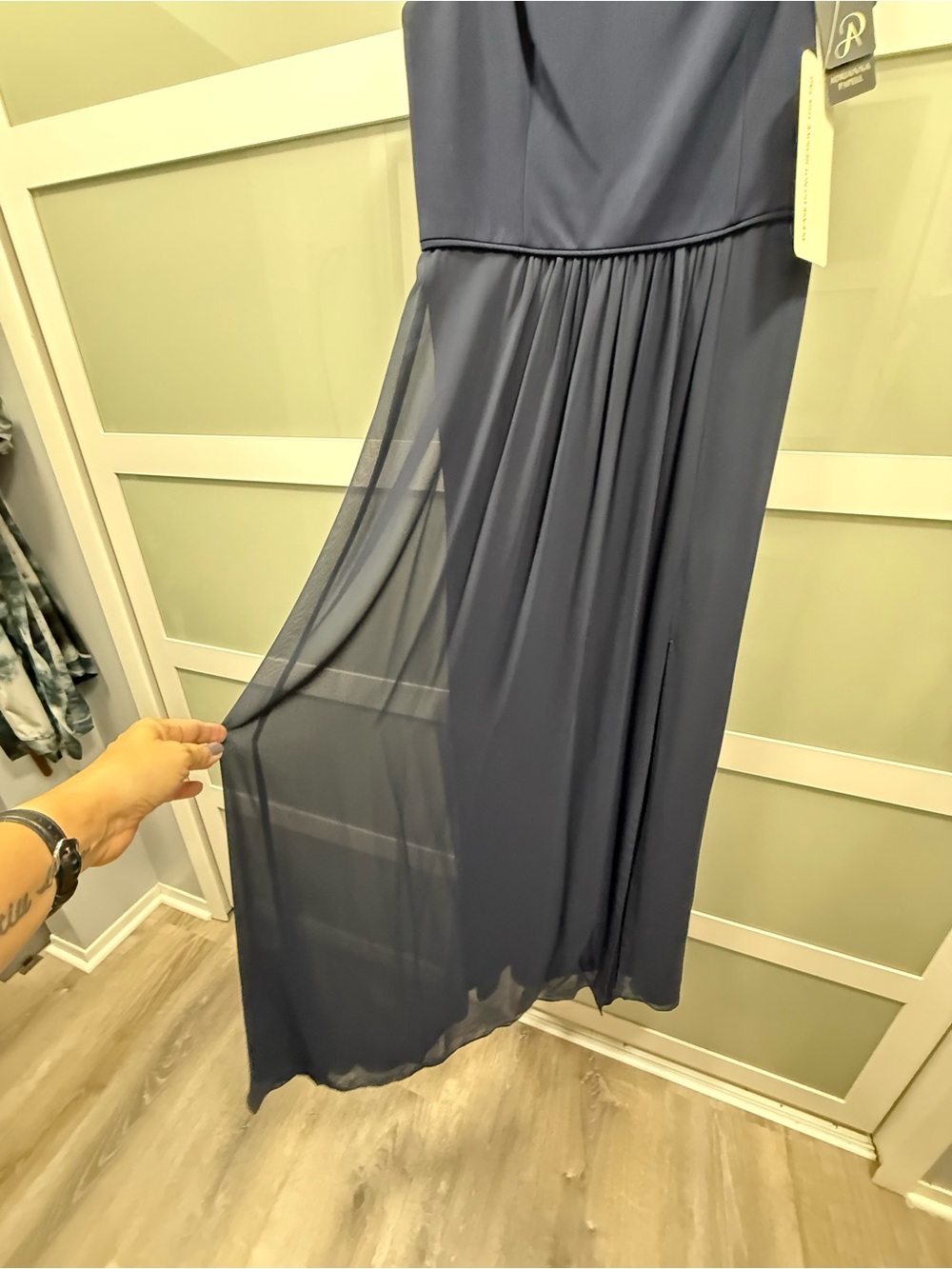 Adrianna Papell One-Shoulder Navy Dress Size 14 - Picture 3 of 7